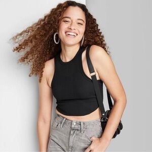 Wild Fable Black Ribbed Crew Neck Sleeveless Cropped Tank Women’s Regular L